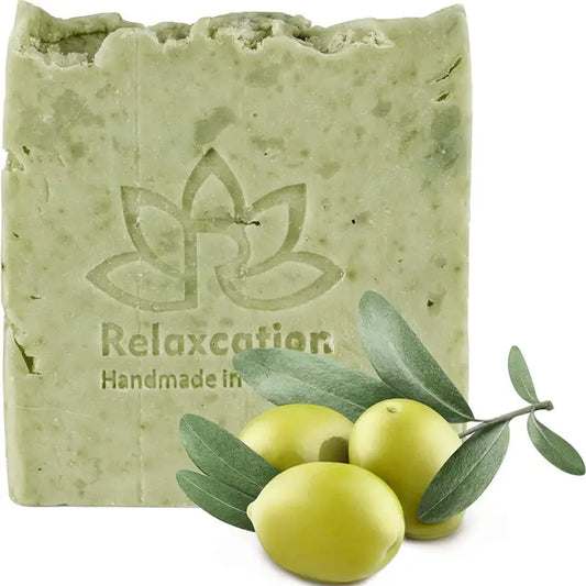 1 Vegan Natural Cold Process Olive Oil Soap Bar with 90% Organic Olive Oil and Olive Leaf Powder -
